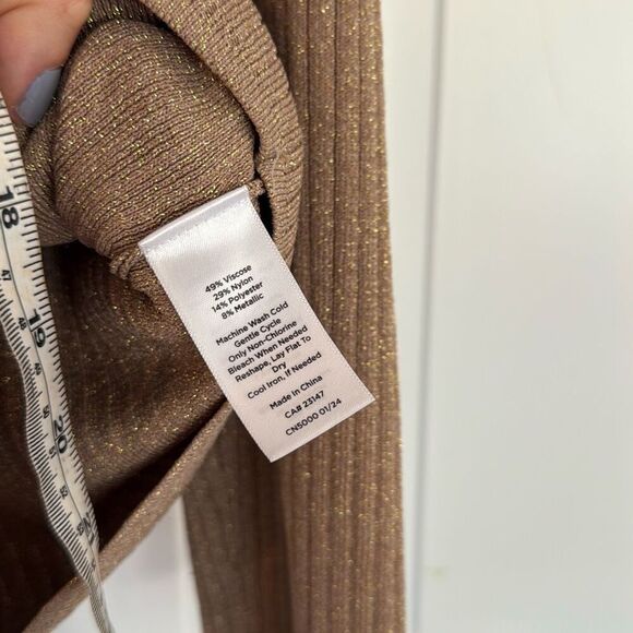Talbots gold metallic ribbed vneck cardigan sweater m - Picture 5 of 10